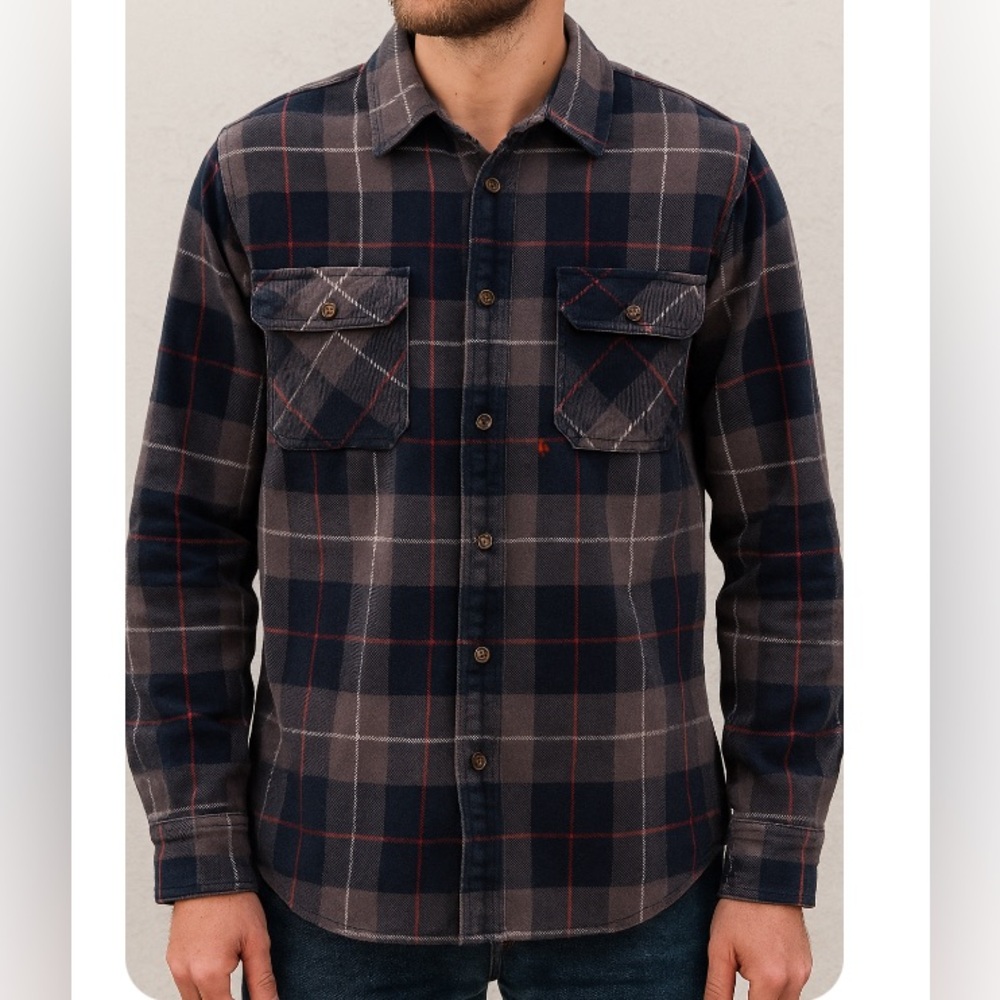 Men’s Shirt Flannel Jachs NY Blue Plaid Casual Outdoor Button Up Size Larg